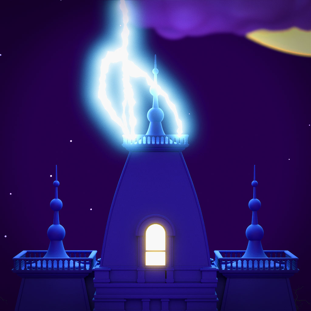 A still image taken from a 3D animation created for Halloween. It shows lightning striking the top of an old mansion. Created by Fictionizer.tv. Een afbeelding uit een 3D Animatie gemaakt voor Halloween. Het laat zien hoe de bliksem inslaat op het dak van een oud landhuis. Gemaakt door Fictionizer.tv.