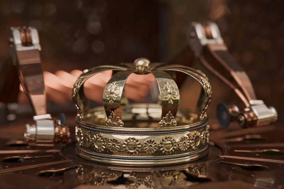 A still image taken from a 3D animation of a close up of agolden crown, created for ‘Kings day’, or ‘Koningsdag’ in Dutch at Fictionizer.tv. Een afbeelding uit een 3D Animatie van een close up van een gouden kroon, gemaakt voor Koningsdag op Fictionizer.tv.